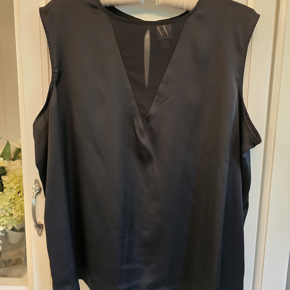 Worthington Black Satin V-Neck Sleeveless Shell